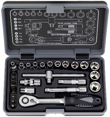 27Pcs 1/4Dr.72T Super Lock Socket Wrench & Bit Set