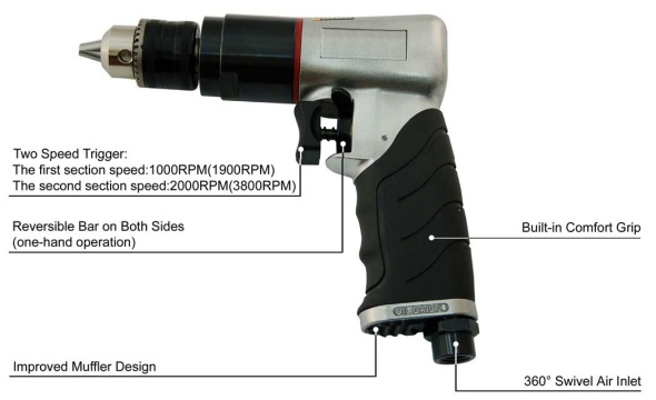 3/8 Air Reversible Drill (2000RPM)