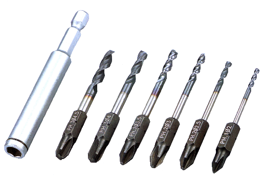 2 in 1 Drill & Bit Set PH3/Dia.4.5 , PH3/Dia.4 , PH2/Dia.3  , PH2/Dia.2.5 , PH1/Dia.2